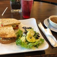 Cali Sandwich and Sweet Potato chili  at The Beanery Cafe and Bakery in California