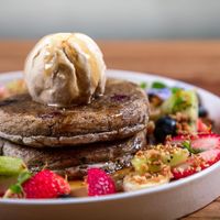 The latest vegan blueberry pancakes! at Fitz Cafe in Wagga Wagga