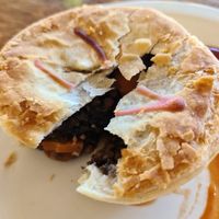 Mushroom and lentil at Heritage Pies & Pastries in Goolwa