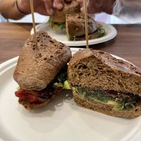 really yummy & filling sandwich (substituted the mozzarella for avocado and it had sundried toms, olive tapenade & lots of greens)  at Manna in Rome