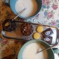 Hot oat milk, chocolate on the side at The Old Chocolate House in Bruges