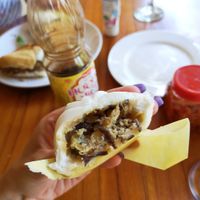 Steamed bun filling (spiced cabbage / mushroom/ veg) at Nhat Da in Hoi An