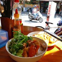 Noodles and lemongrass tofu (the dish behind) at Nhat Da in Hoi An