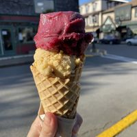 Blueberry basil sorbet and cereal milk vegan ice cream at Mount Desert Island Ice Cream - Firefly Ln in Bar Harbor