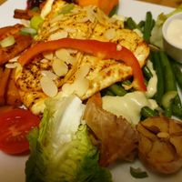 Marinated grilled cheese with homemade dip at Kafe Doma in Litomerice