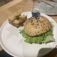 Great burger (fries need more cooking though!)  at Consulado Vegetal in Jardin