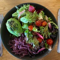 Plant based salad. Delicious and filling with half an avocado and lots of nuts & seeds  at Street Organics in Takapuna
