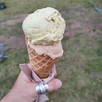 Earl Grey & biscuit and pistachio double scoop at Ice Green in Cardigan
