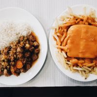 jardineira (dish of the day) and francesinha at Pecado Saudável in Porto