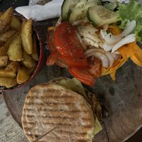 The vegan crispy burger was fantastic and it came with fries and salad. Very fulfilling and the prices are more than fair!  at Nautic Bar in Praia De Mira