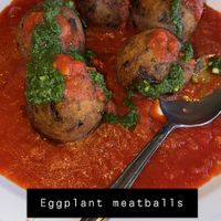 Eggplant meatballs with df pesto at Tiga's Artisan Pizzeria in Medford