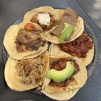 Selection of tacos  at Por Siempre Vegana Vol II in Mexico City