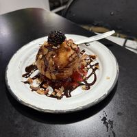 Tempura desert with icecream inside   at Por Siempre Vegana Vol II in Mexico City