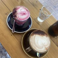 Turkish delight latte with soy, hot choccy with oat  at Pixie and the Hawk in Torrensville