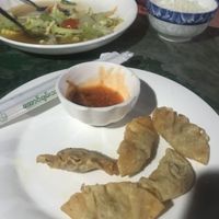 Mixed veg and dumplings!! So tasty!! Also had a coffee and banana smoothie, highly recommend!! at Mrs Popcorn's Garden in Hsipaw