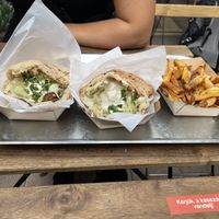 Falafel pita and fries  at Hummus Bar - Hollan Erno in Budapest