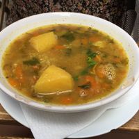 Cuscus soup at Hummus Bar - Hollan Erno in Budapest