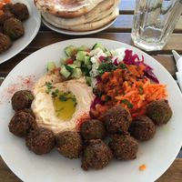 Main falafel salad plate  at Hummus Bar - Hollan Erno in Budapest