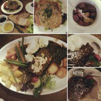 A selection of vegan dishes, including lentil nut roast, chocolate parfait & vegan sticky toffee pudding! at The Polecat Inn in Prestwood