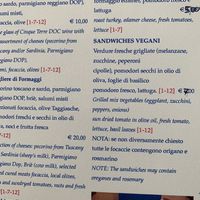Menu for vegan item at Pan e Vin in Corniglia