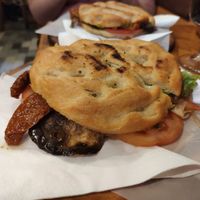 Vegan focaccia sandwich at Pan e Vin in Corniglia