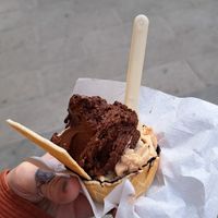 Vegan chocolate and hazelnut ice cream with edible vegan bowl at 5 Terre in Manarola