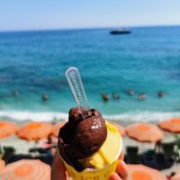 Dark chocolate and mango gelato at La Scogliera Gelateria in Monterosso Al Mare