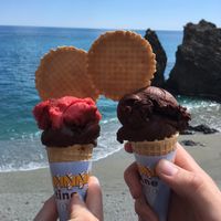 Chocolate and raspberry cones at La Scogliera Gelateria in Monterosso Al Mare