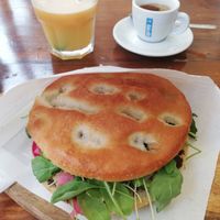 Focaccia, fresh juice and espresso! at Lunch Box in Vernazza