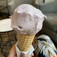 Strawberry nice cream in a sugar cone at FoMu - Tremont in Boston