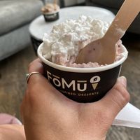 Strawberry rhubarb pie ice cream. Yum   at FoMu - Tremont in Boston