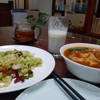 ricemilk, noodles in broth and my all time favorite; Chinese cabbage   at Shangdao Vegetarian 上道素食 in Xian