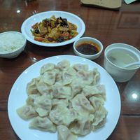Carrot dumplings and potatos above. I also got a side of rice, and the soup was free I think at Shangdao Vegetarian 上道素食 in Xian