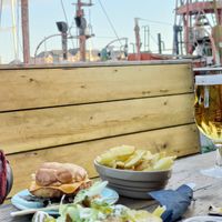tofu chips and macaroni burger at The Swigg in Swansea