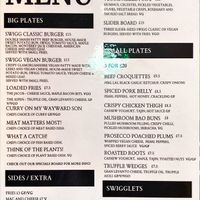 Current menu  at The Swigg in Swansea