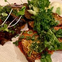 Roasted aubergines on carrot cream with lentils bread at Bistro Arbol in Lanzarote