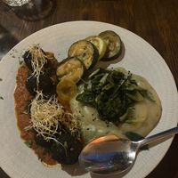 Portobello meatballs, mashed potato, chard and courgette (this was a special)  at Bistro Arbol in Lanzarote