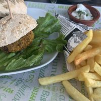 Burgers with fries and garlicc  at Bistro Arbol in Lanzarote