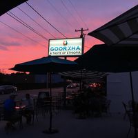 sunset view from outdoor seating  at Goorsha in Durham
