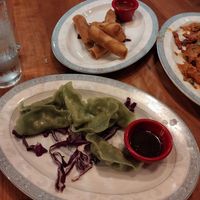 vegan lumpia, vegan dumplings, vegan panang poutine at Asian Outpost - AO Hawaiian Hideout in Chicago