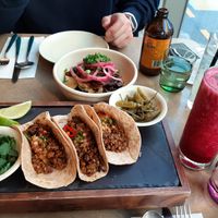 Lentil taco and Unlimeat black rice, beet root healthy smoothie at Sun the Bud - 썬더버드 in Seoul