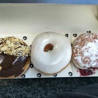 Peanut butter chocolate, vanilla glaze and raspberry jam at The Rolling Donut - Dublin 2 in Dublin