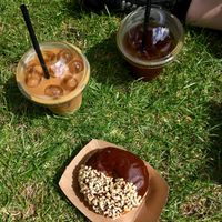 Ferrero Rocher donut and iced coffee at The Rolling Donut - Dublin 2 in Dublin