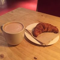 vegan croissant and hot chocolate at Susie's Cafe Bar at The Other Place in Stratford-upon-avon