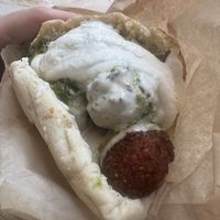 Falafel pita with s’rug and garlic sauce  at Taïm - West Village in New York City