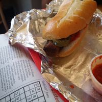 soy italian sausage and peppers at Mustard's Last Stand in Boulder