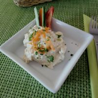 Happy Hour's every day : Drink and Tapas ( only 1 Euro everyone) . Very good!
photo : Ensalada Rusa Vegan  at Past & Future in Fuerteventura