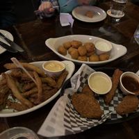 Vegan fried pickles, vegan chicken fingers, fried sweet corn   at Oak  in Seattle