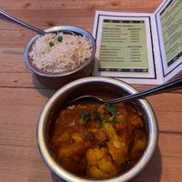 My favorite, the Aloo Gobi with basmati rice.  at Bombay Deluxe in Anchorage