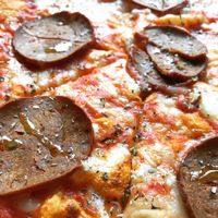Vegan pizza with vegan chorizo!  at Wedge Issue Pizza in London